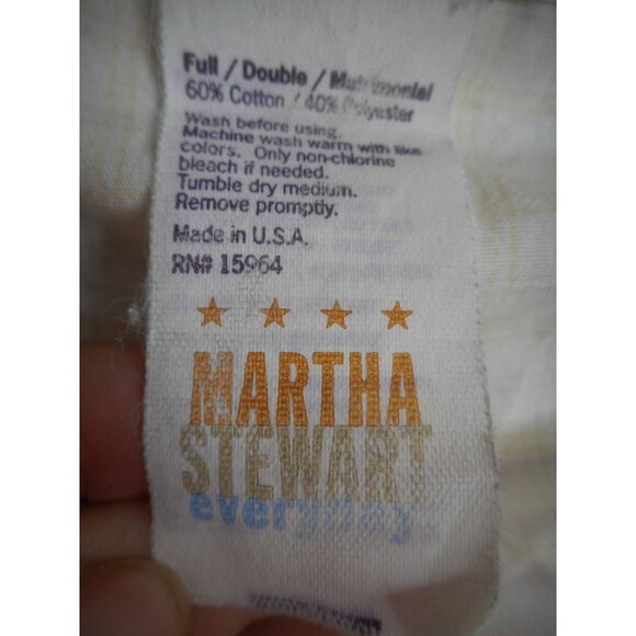 Martha Stewart Yellow Green checked Full Double Flat Sheet USA made cotton blend - Picture 3 of 4